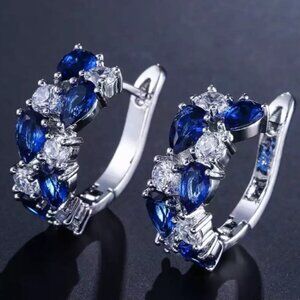 NEW BLUE 925 STERLING SILVER DIAMOND EARRINGS, NICE EARRINGS, CUTE EARRINGS